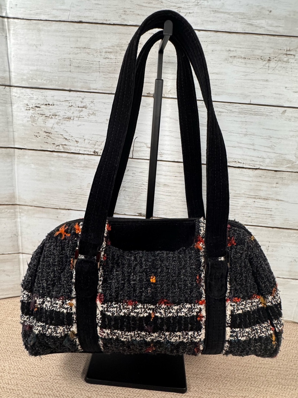 Vera Bradley | Confetti Tweed | Bowler Bag | Black Multicolor | Velvet Handles